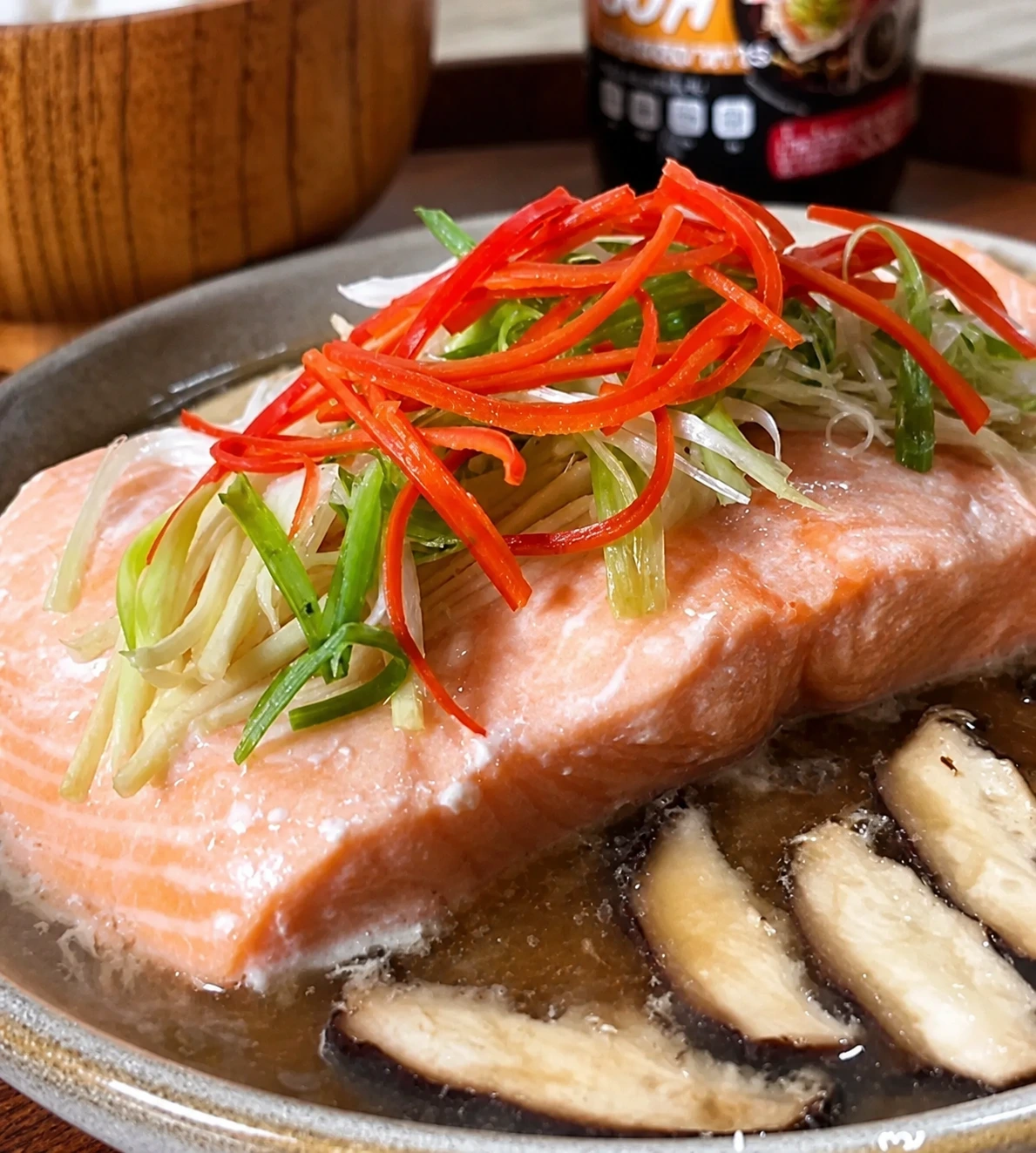 Pescado al Vapor con Soja Negra y Shiitake